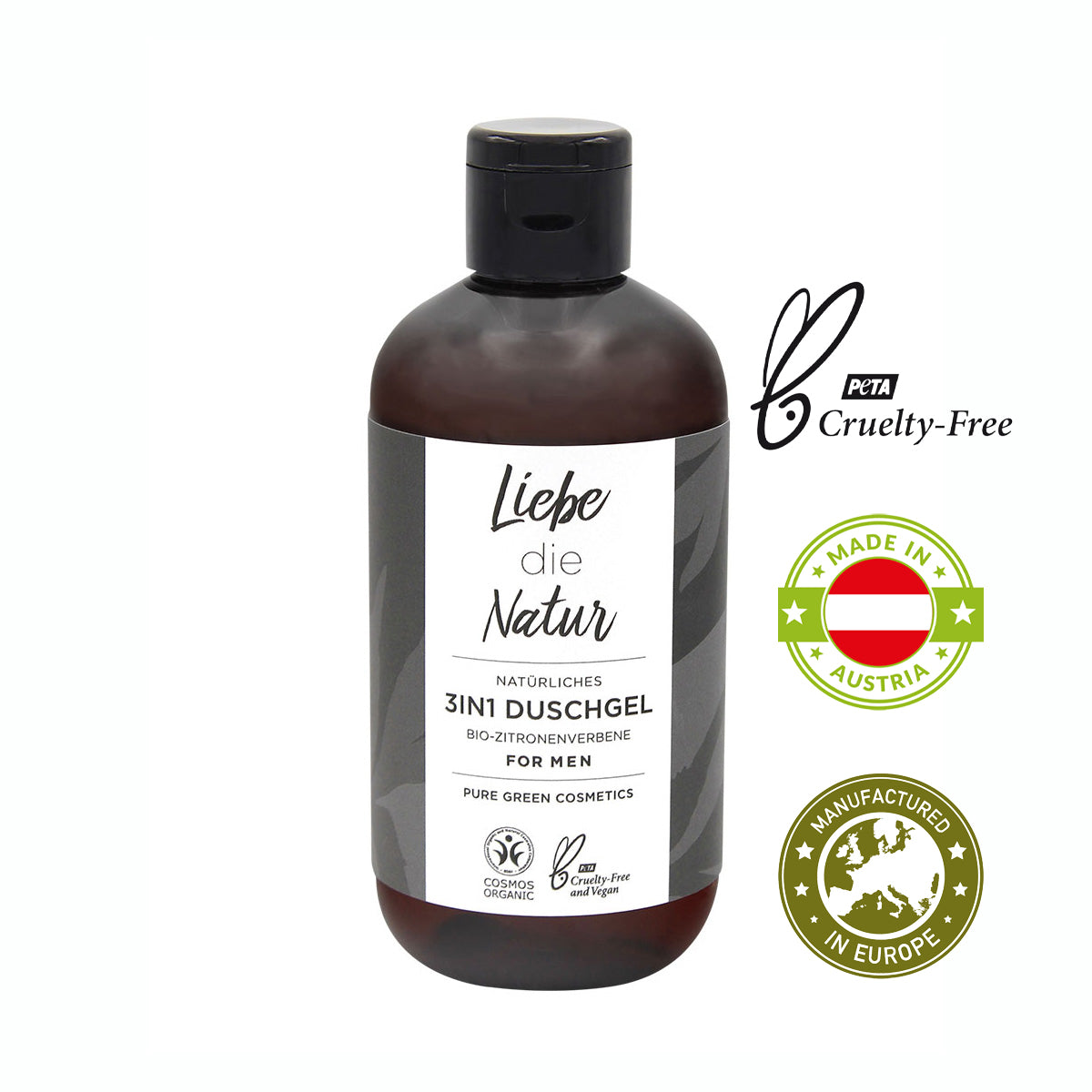 Natürliches 3in1 Männer Duschgel 250 ml 'Liebe die Natur' - gefertigt in Österreich