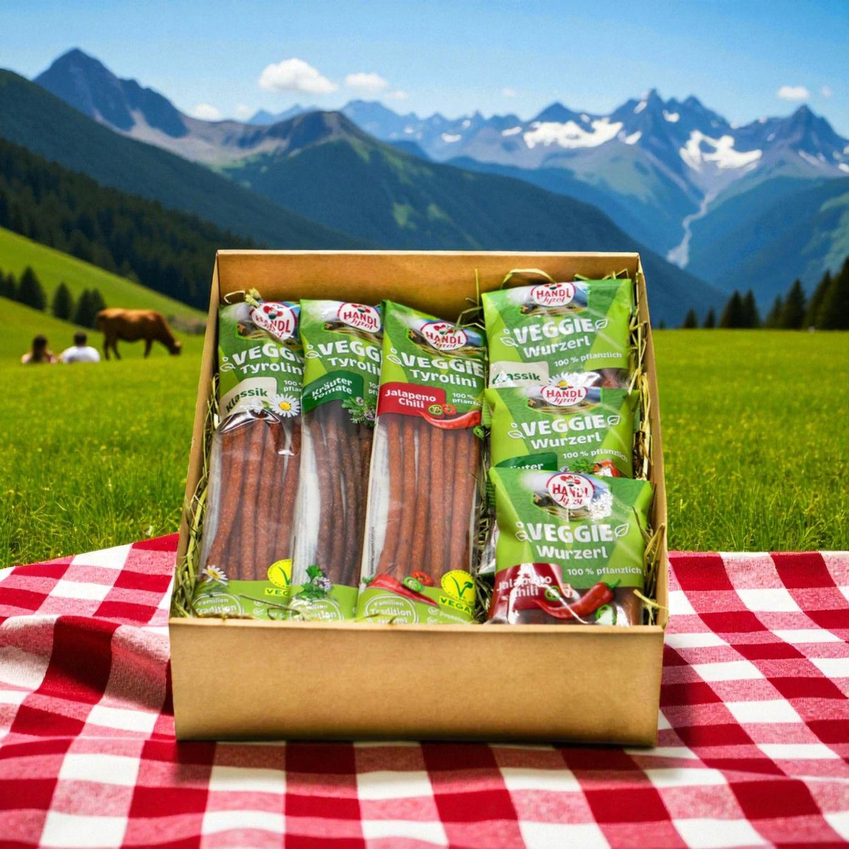 Genussbox 'Veggie' | 6 vegane Würste | 390 g | Geschenkskarton