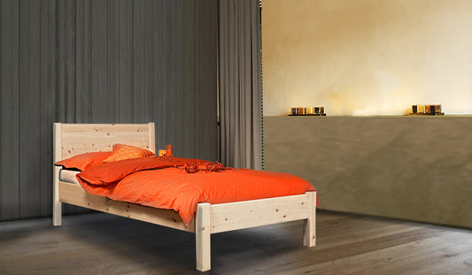 Klassisches Einzelbett 'Dream Base' - aus Zirbe mit Rückenlehne 90/200