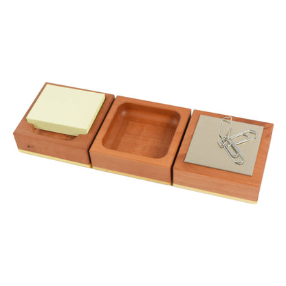 3er Set - Zettelspender, Aufbewahrung und Klammerspender 'Office-Set' kirsche