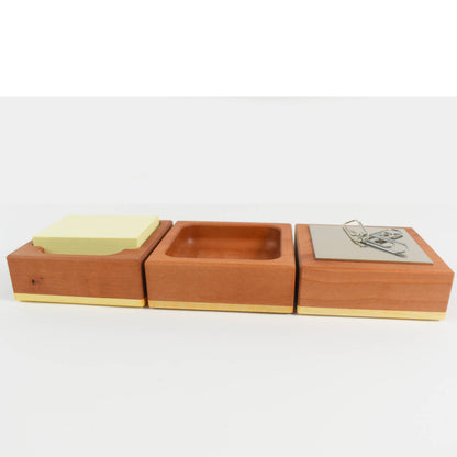 3er Set - Zettelspender, Aufbewahrung und Klammerspender 'Office-Set' birnen- und ahornholz geölt