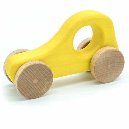 Holzauto aus 100 % Naturmaterialien | Hergestellt in einer geschützen Werkstätte | 14x8 cm Gelb
