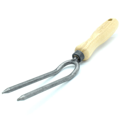 Handliche Rosengabel 14 cm ergonomischem Eschenholzgriff und Zinken
