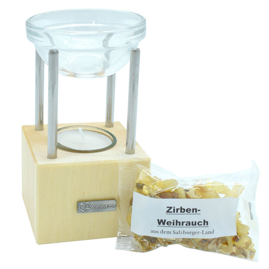 Duftlampe aus Zirbe 'Pine Fragrance' | 25 g Weihrauch im Sackerl