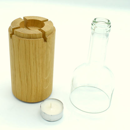 Windlicht 'Windy' -  klar | Glas und geölte Eiche | H 28 cm Ø 7,5 cm