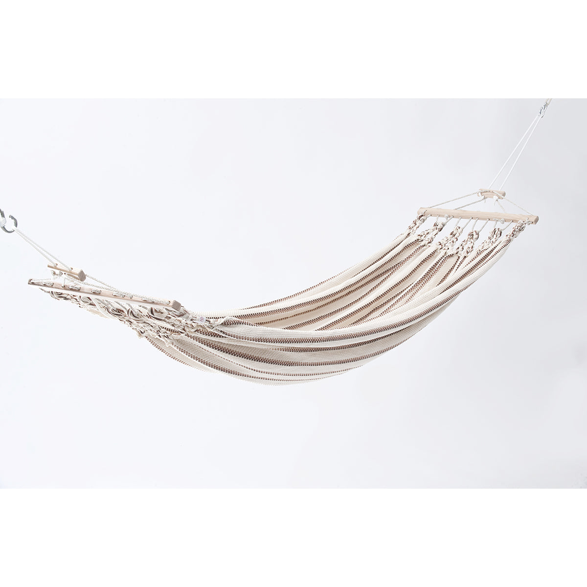 Einzelhängematte 'Relax' I weiß-braun 02 | L 300 x B 130 cm | 100% Baumwollgewebe