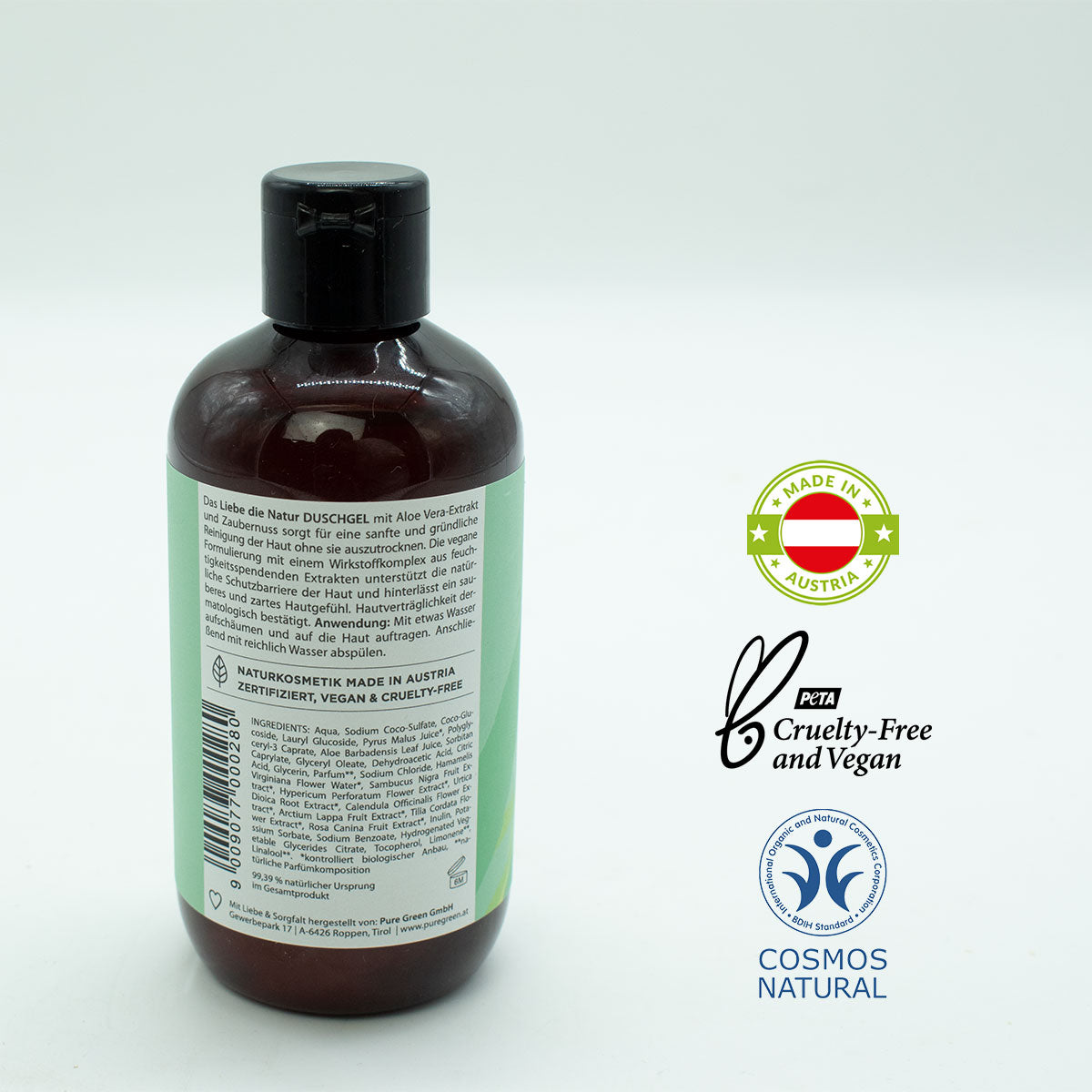 Natürliches Duschgel Zitronenmelisse 250 ml 'Liebe die Natur' - gefertigt in Österreich