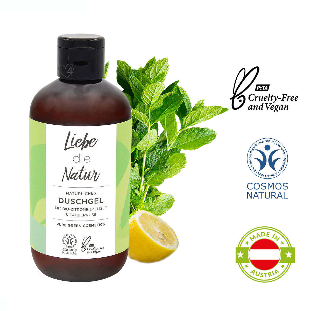 Natürliches Duschgel Zitronenmelisse 250 ml 'Liebe die Natur' - gefertigt in Österreich