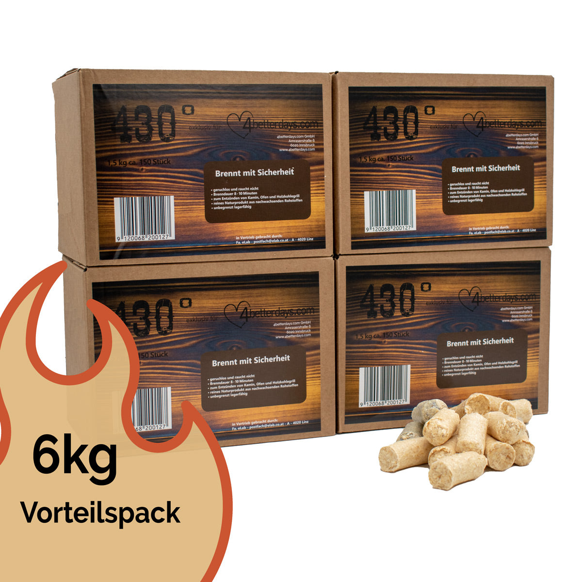 Öko Kaminanzünder / Grillanzünder - 6 kg ca. 600 Stück für Kamine, Grill & Ofen - Freundschaftpackung