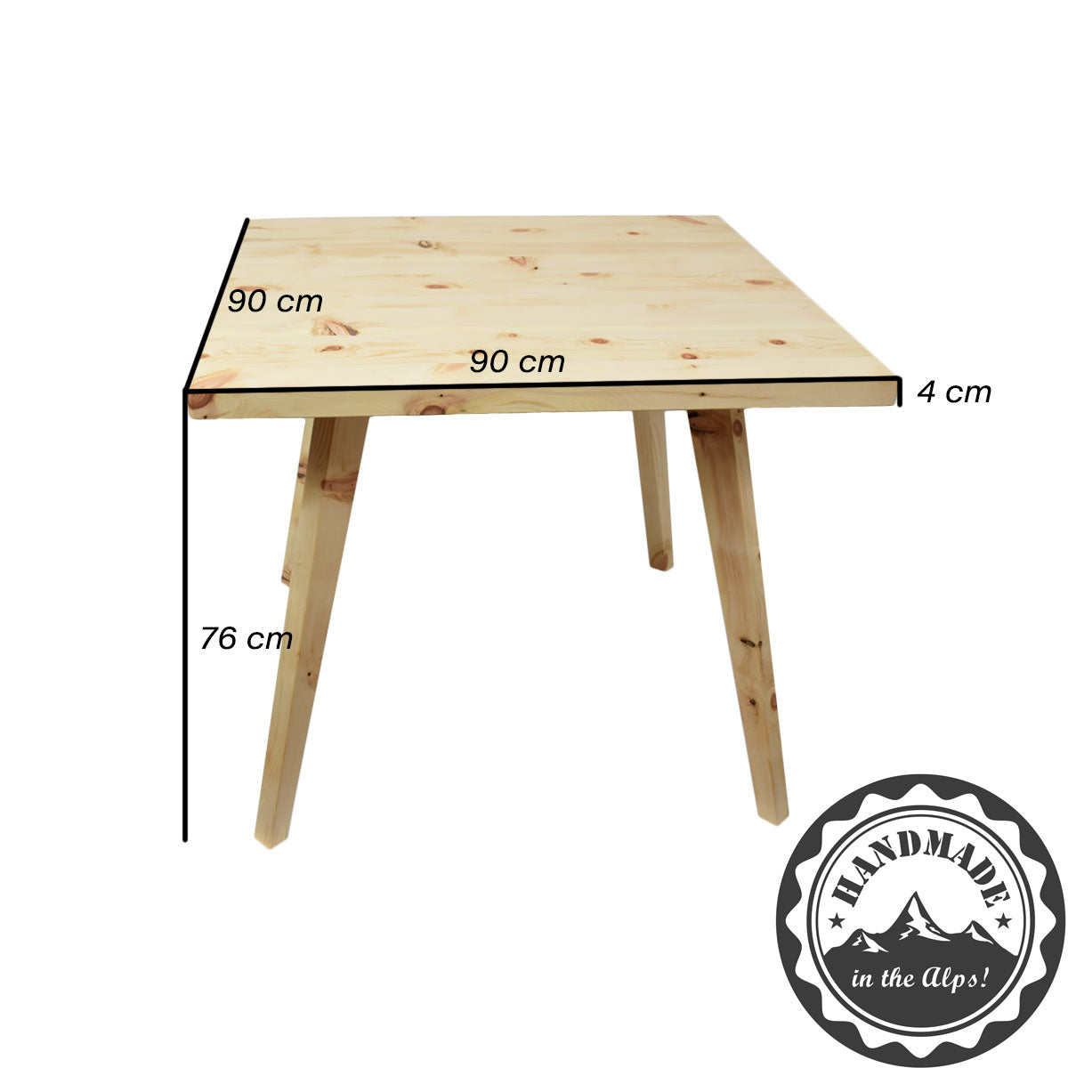 Massivholztisch 'Heidi' | Fichte | 90x90x76 cm | abnehmbaren Beinen