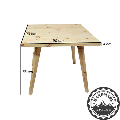 Massivholztisch 'Heidi' | Fichte | 90x90x76 cm | abnehmbaren Beinen