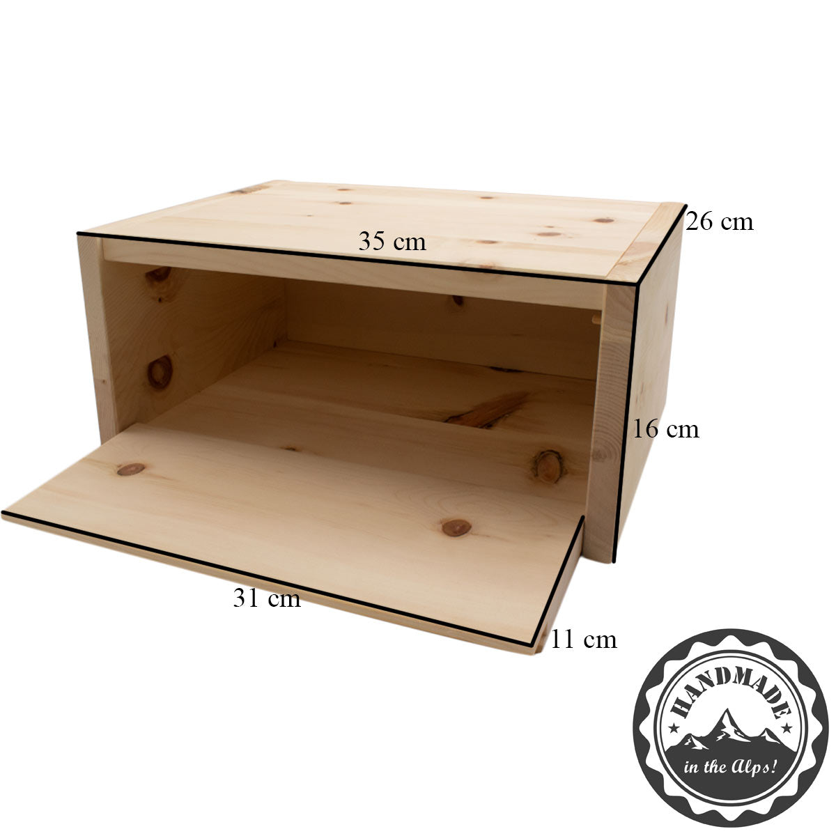 Flexibler Brotkasten aus Zirbenholz 30x23x14,5 cm (LxTxH)