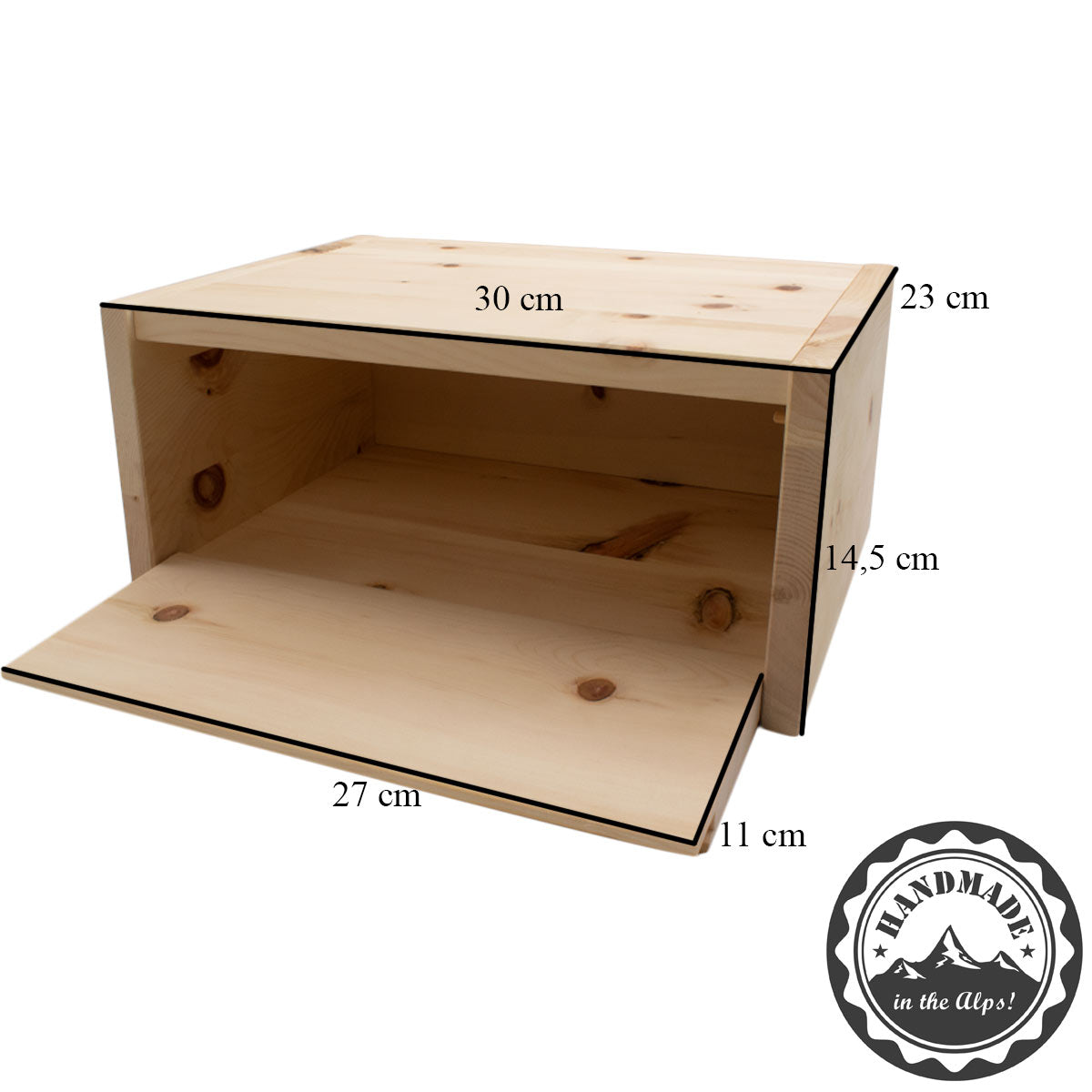 Flexibler Brotkasten aus Zirbenholz 30x23x14,5 cm (LxTxH)