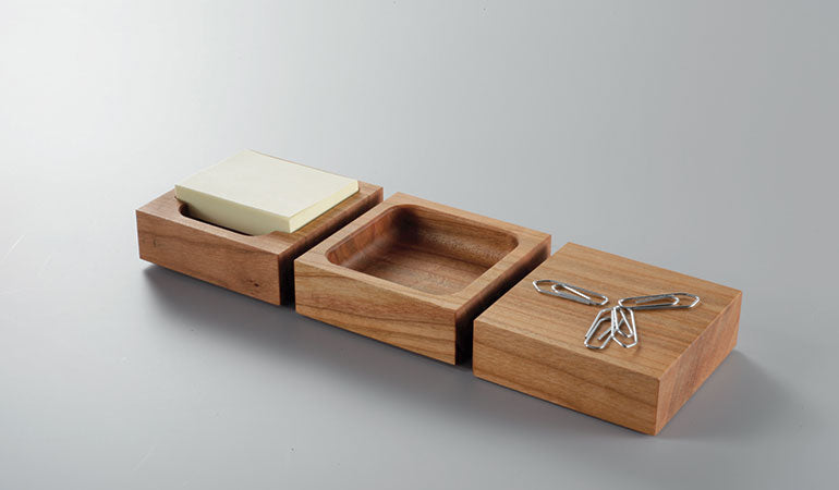 3er Set - Zettelspender, Aufbewahrung und Klammerspender 'Office-Set' kirsche