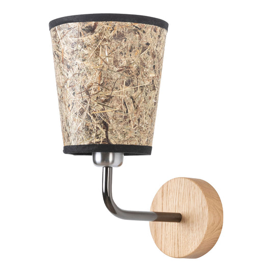 Wandleuchte Heu und Holz-Metall konisch 15 cm DM – Handarbeit aus Österreich