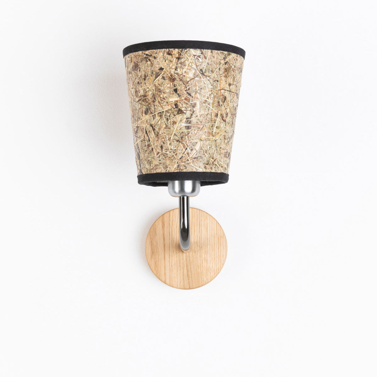 Wandleuchte Heu und Holz-Metall konisch 15 cm DM – Handarbeit aus Österreich