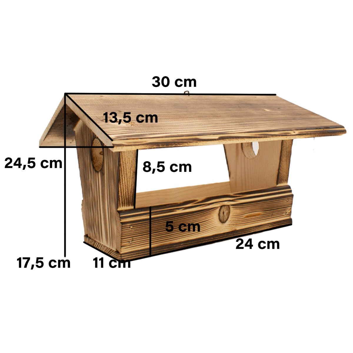 Vogelfutterhaus im schlichten Design aus gebrannter Fichte