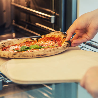 3-teilig Set - Pizzastein aus hochwertigem Cordierit mit Pizzaheber & Grillhandschuh