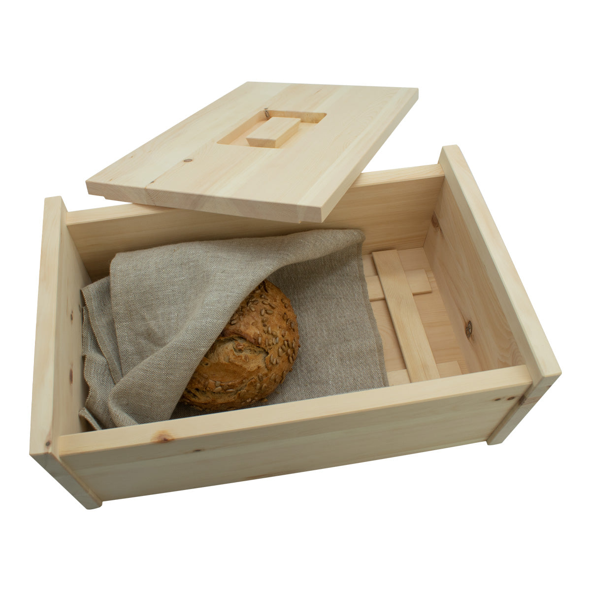 Brotkasten aus massivem Zirbenholz | mit abnehmbarem Deckel | 30x23x14,5 cm | Gitter & Bäckerleinen