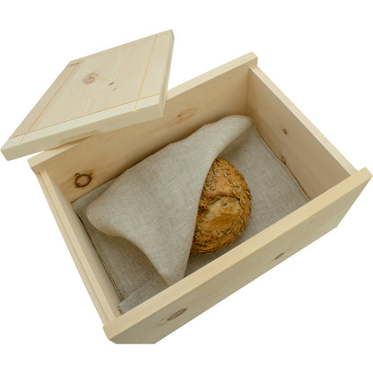 Hochwertige Brotdose aus massivem Zirbenholz | 35x25x15,8 cm | mit abnehmbarem Deckel | inkl. Einlegegitter & Bäckerleinen