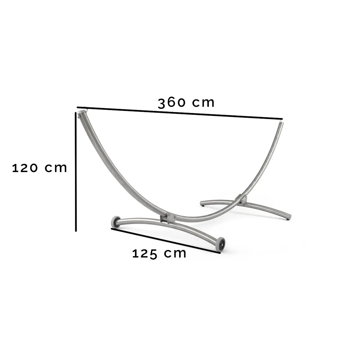 Hängemattengestell Irony aus poliertem Edelstahl | auf Rollen | L 360 x B 125 x H 120 cm
