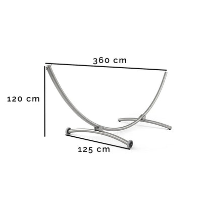 Hängemattengestell Irony aus poliertem Edelstahl | auf Rollen | L 360 x B 125 x H 120 cm