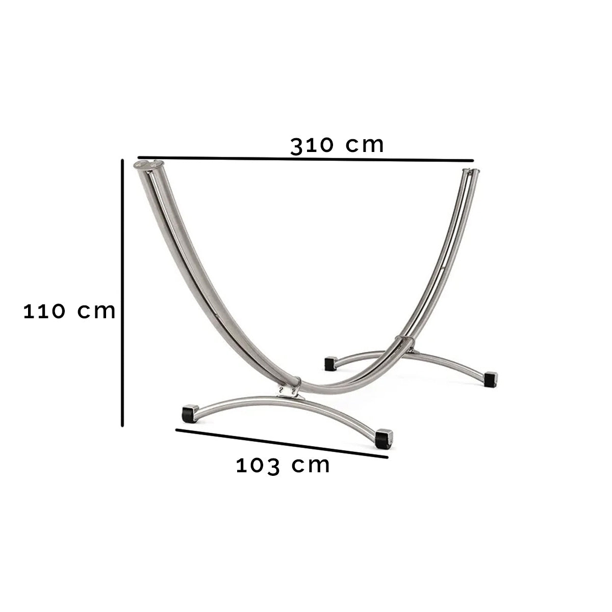 Einzel-Hängemattengestell 'Irony Split 310' auf Rollen | L 310 x B 103 x H 110 cm | zerlegbar | aus poliertem Edelstahl