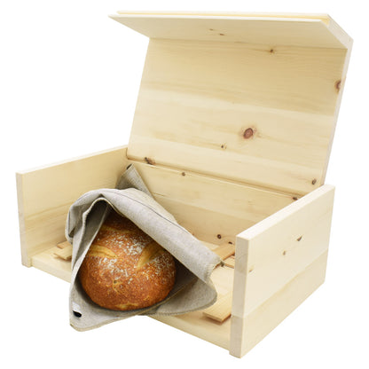 Brotkasten aus Zirbe 30x23x14,5 cm mit Einlegegitter & Bäckerleinen