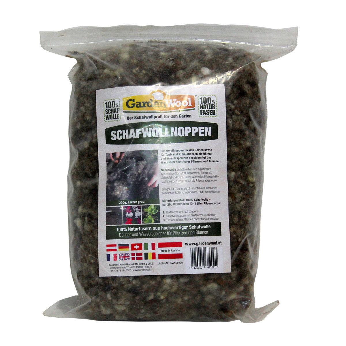Reine Schafwollnoppen Dünger und Wasserspeicher für Pflanzen und Blumen | 200 g