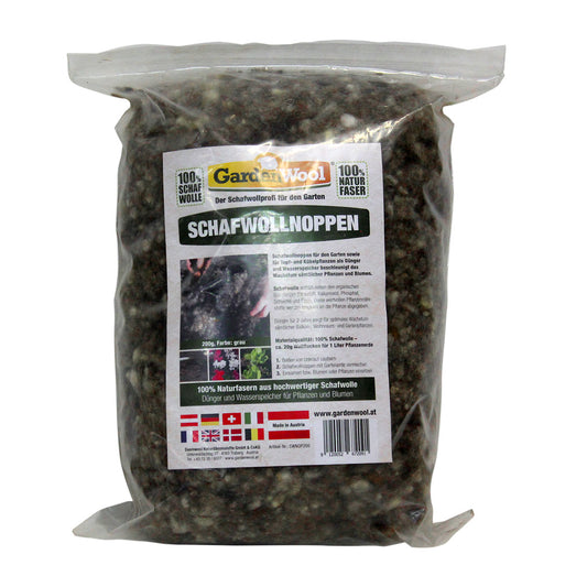 Reine Schafwollnoppen Dünger und Wasserspeicher für Pflanzen und Blumen | 200 g