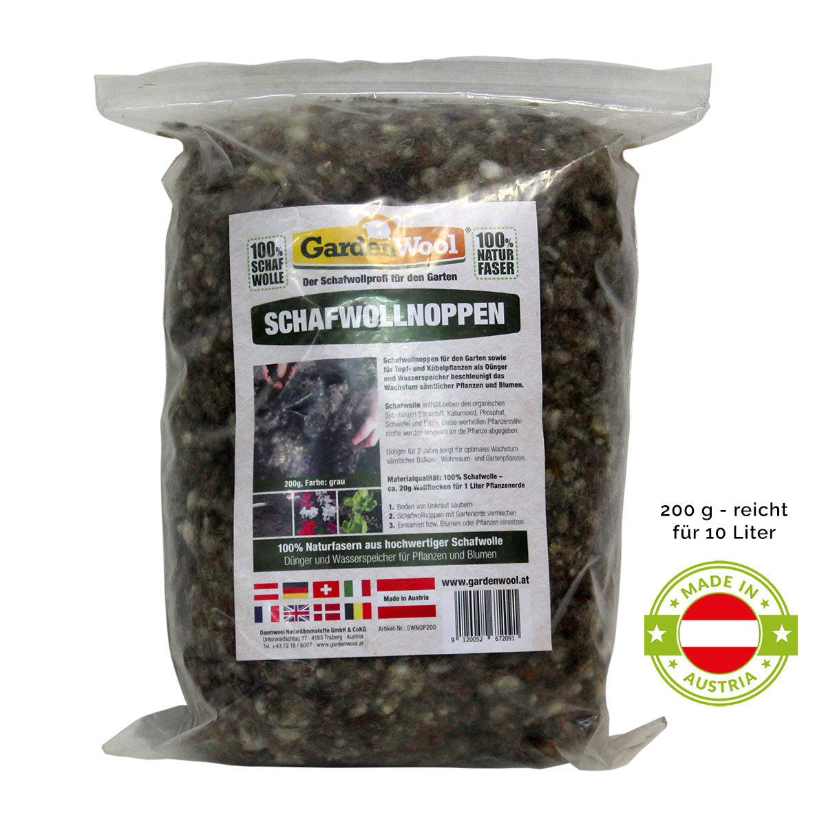 Reine Schafwollnoppen Dünger und Wasserspeicher für Pflanzen und Blumen | 200 g