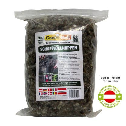 Reine Schafwollnoppen Dünger und Wasserspeicher für Pflanzen und Blumen | 200 g