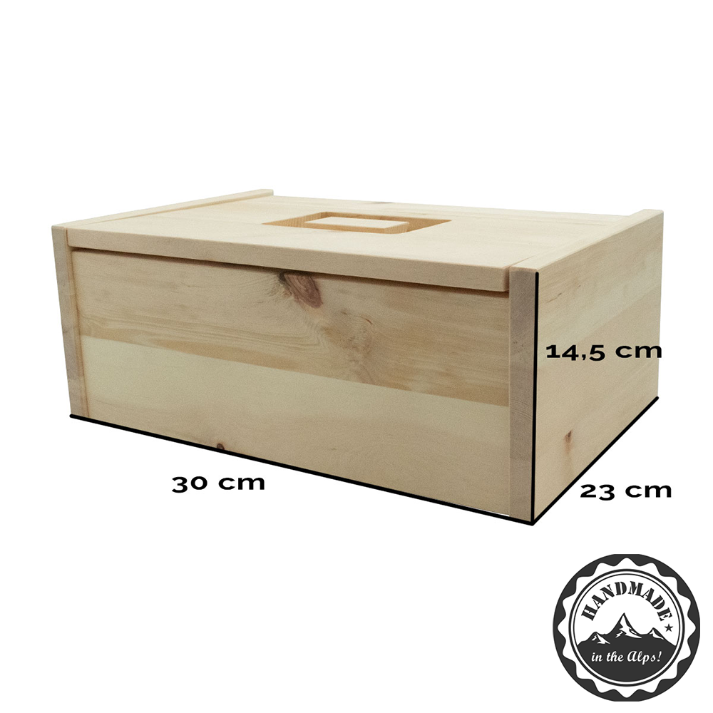 Brotkasten aus massivem Zirbenholz | mit abhnehmbaren Deckel | 30x23x14,5 cm