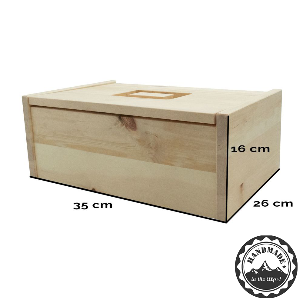 Brotkasten aus massivem Zirbenholz | mit abhnehmbaren Deckel | 30x23x14,5 cm