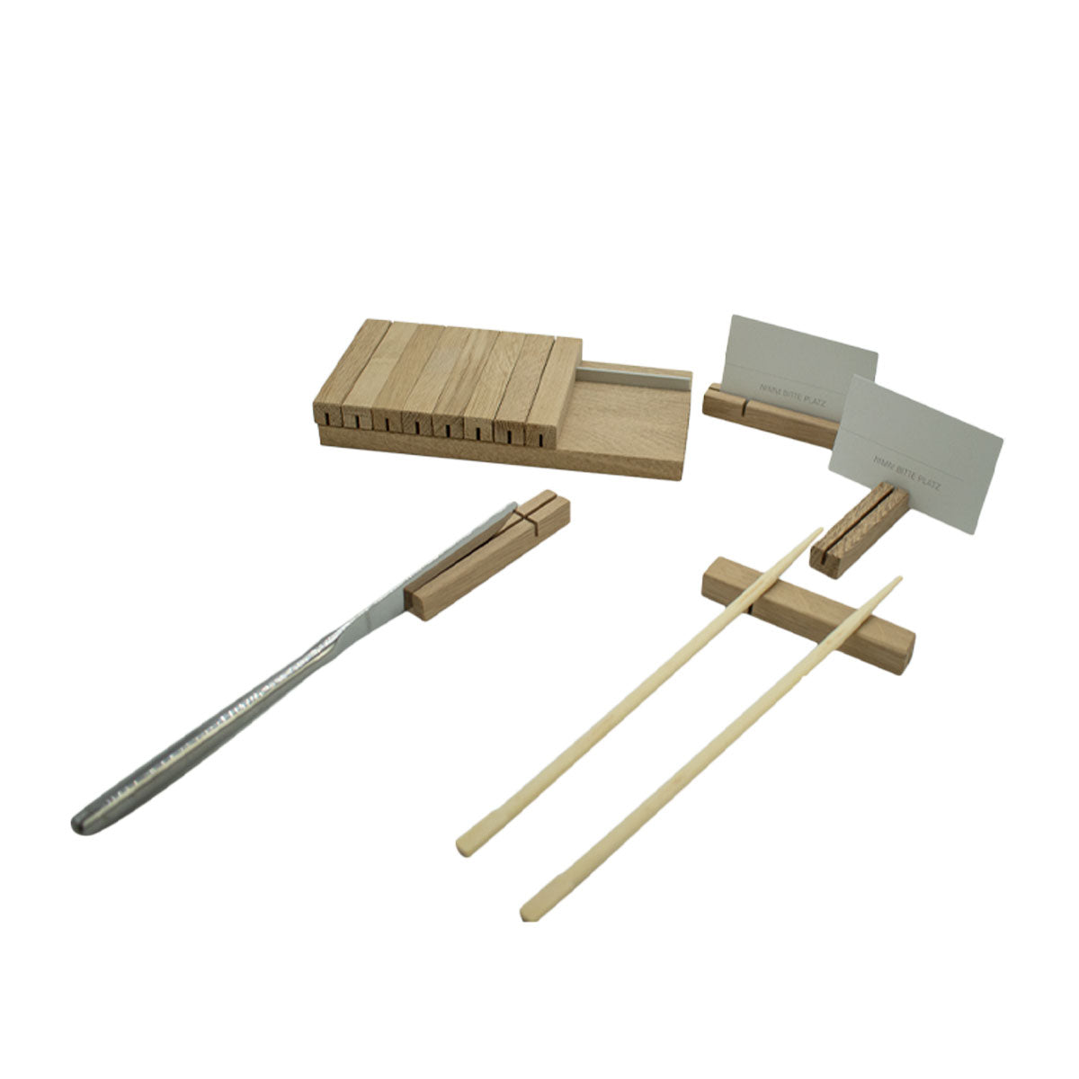 Messerbank und Tischkartenhalter 'Stick' | Eiche natur | 6er-Set | L9,5 x B9,5 x H3,2 cm