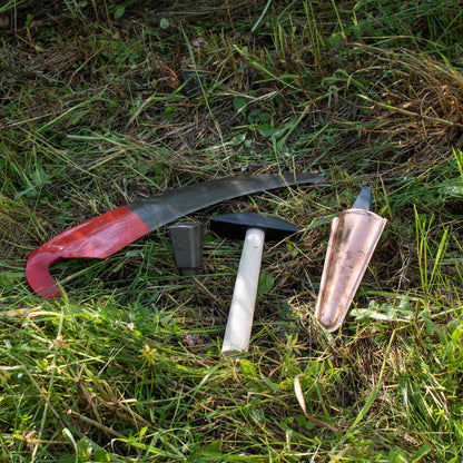 Streu-, Staudensense inkl. Kupferkumpf und Wetzsteine - Sensenblatt 45 cm - Eschenholzwurf 160 cm