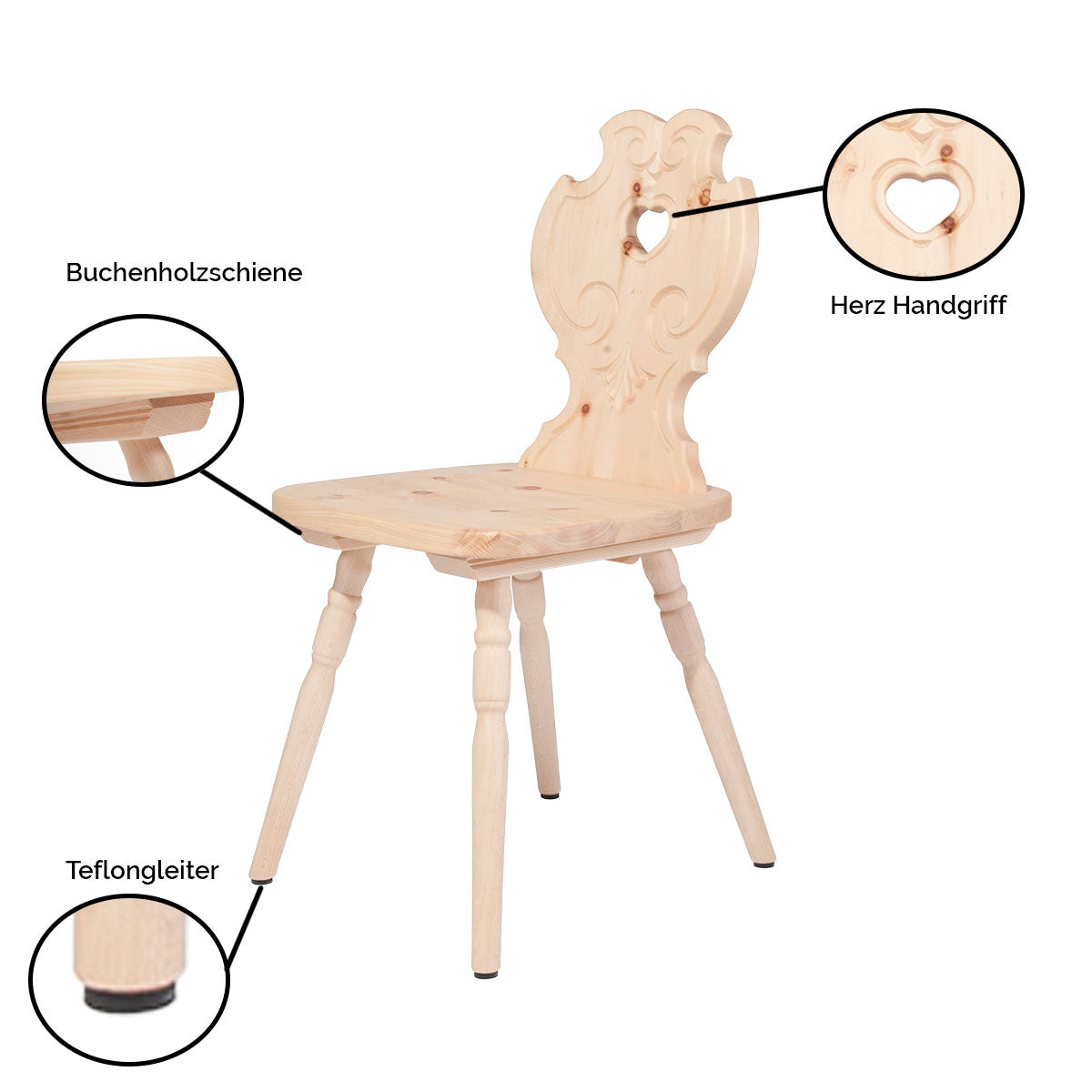 Bauernstuhl aus Zirbenholz - rustikaler Stuhl in Handwerk aus Südtirol 'Sitwell Native'