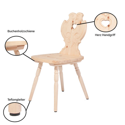 Bauernstuhl aus Zirbenholz - rustikaler Stuhl in Handwerk aus Südtirol 'Sitwell Native'