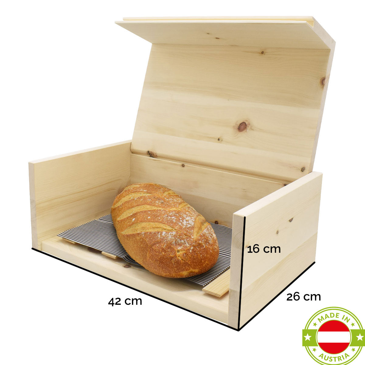 Brotkasten aus Zirbel roh, Brotbehälter '4betterbread' | 42x26x16 cm