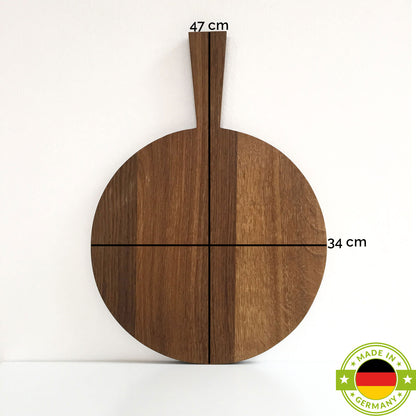 Jausen- und Schneidbrett 'Griffi' | Eiche dunkel geräuchert und natur geölt | Rund L47 x B34 x H1,8 cm