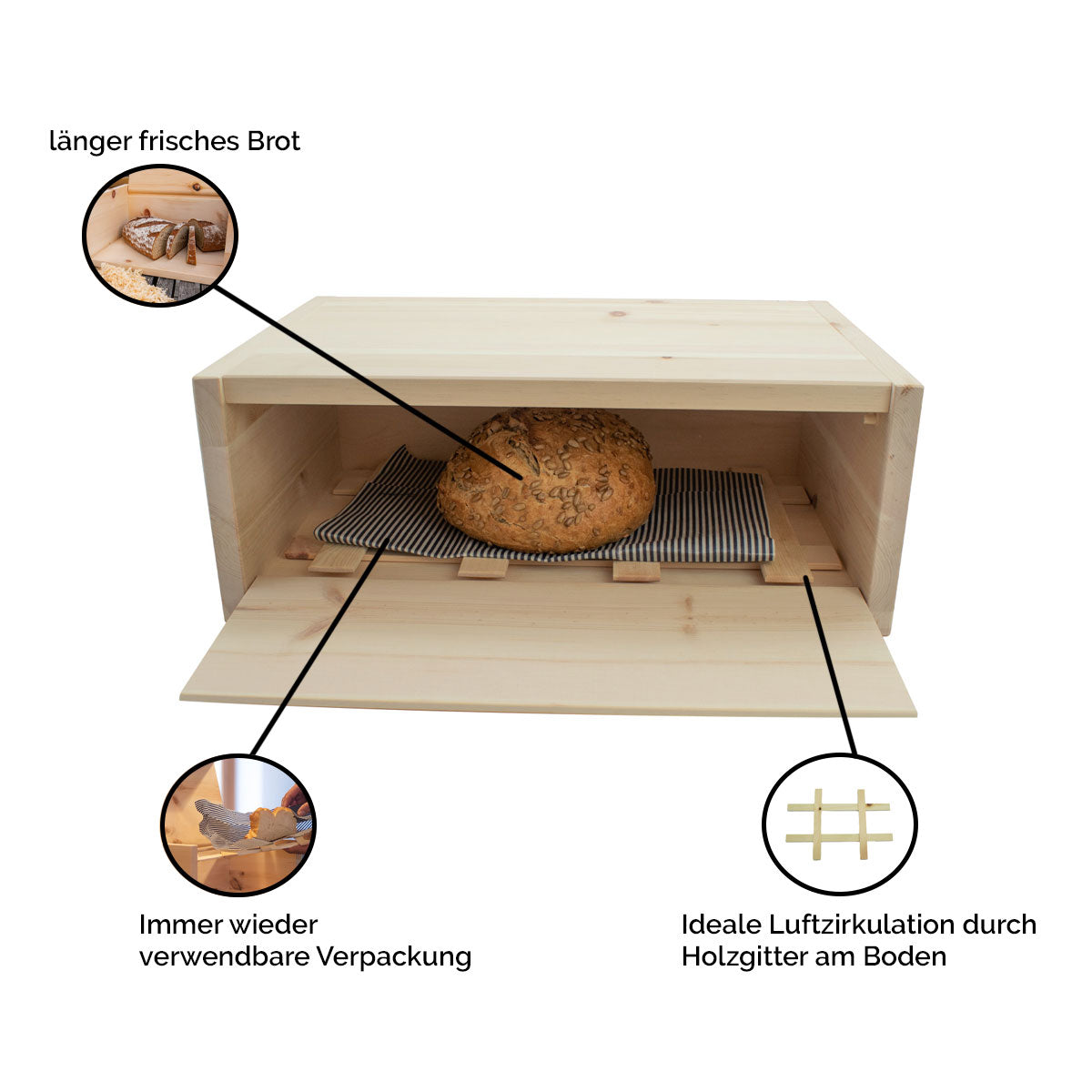 Flexibler Brotkasten aus Zirbenholz 30x23x14,5 cm (LxTxH)