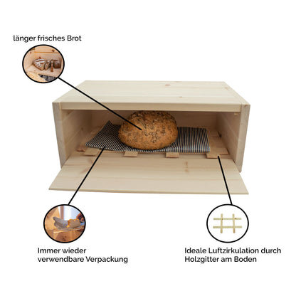 Flexibler Brotkasten aus Zirbenholz 30x23x14,5 cm (LxTxH)
