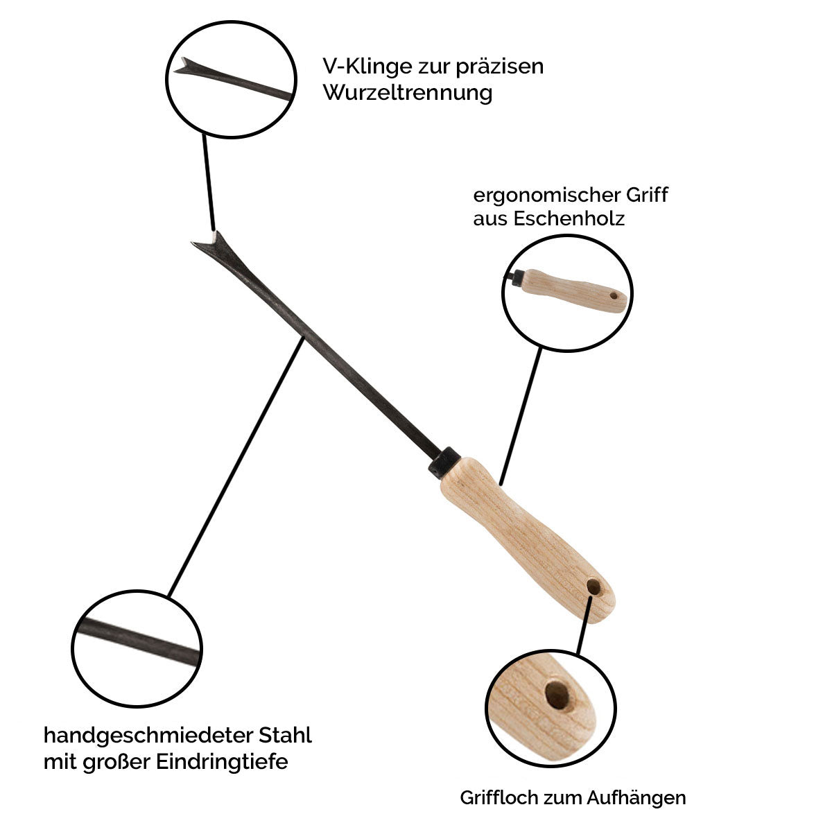 Unkrautstecher 'Krafts' - handgeschmiedet  in Deutschland 14cm Griff