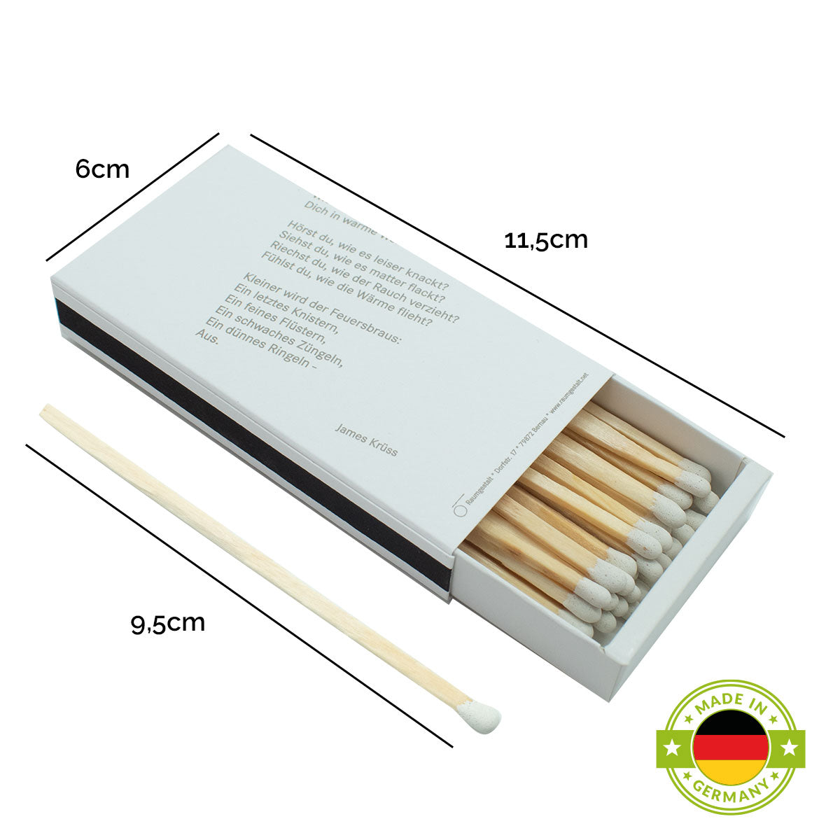 Elegante Zündhölzer 'Feuer & Flamme' | mit Gedicht bedruckt | 2er-Set klein | L10,5 x B3,5 x H2 cm