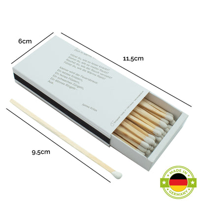 Elegante Zündhölzer 'Feuer & Flamme' | mit Gedicht bedruckt | 2er-Set klein | L10,5 x B3,5 x H2 cm