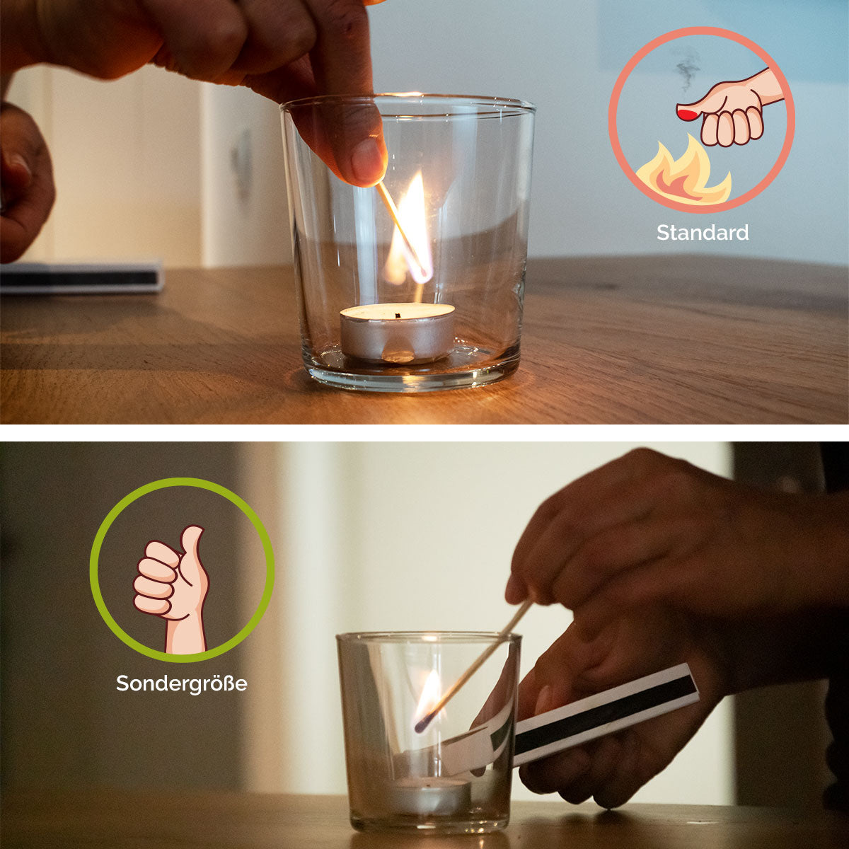 Elegante Zündhölzer 'Feuer & Flamme' | mit Gedicht bedruckt | 2er-Set klein | L10,5 x B3,5 x H2 cm