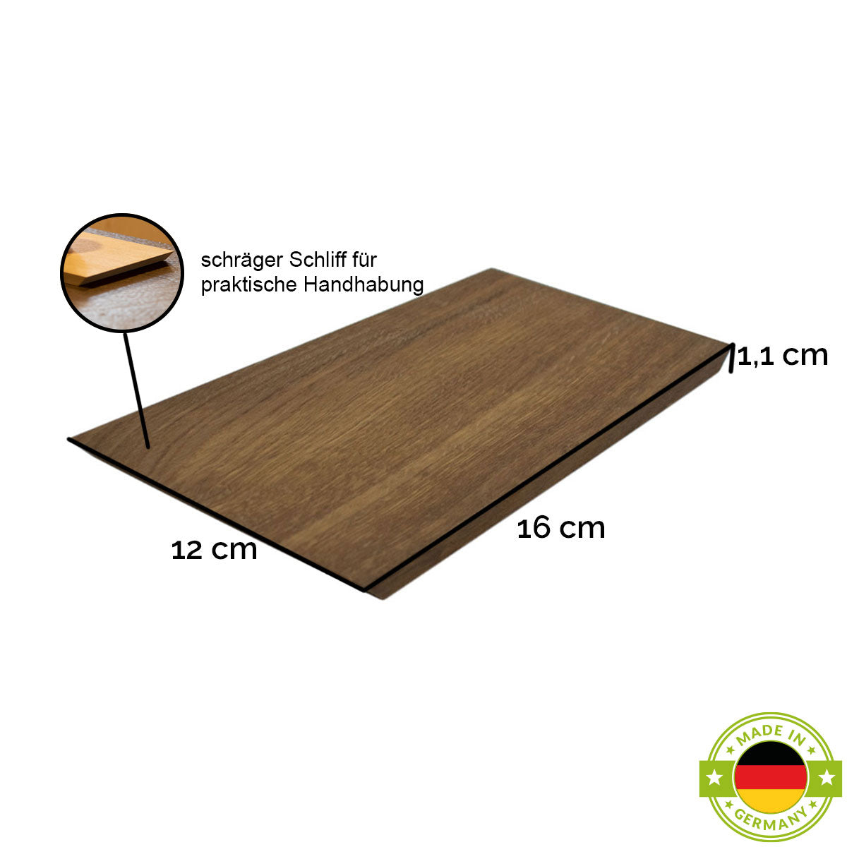 Schneide- und Jausenbrett 'Slope' | dunkel geräuchert und natur geölt | L16 x B12 x H1,1 cm | abgeschrägte Seitenkanten