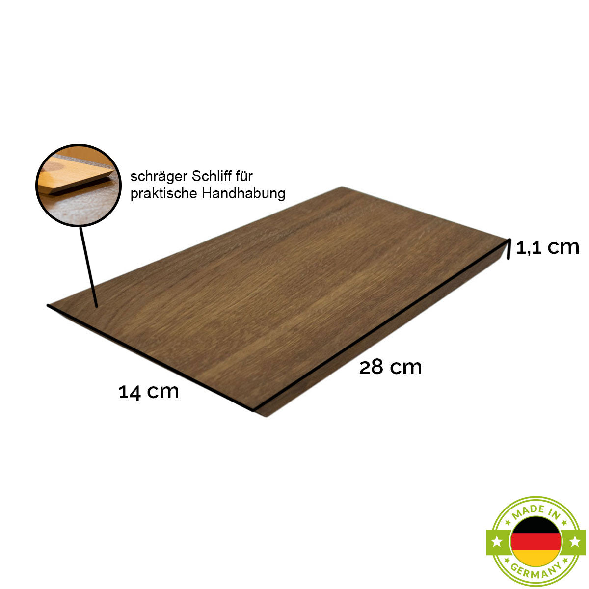 Schneide- und Jausenbrett 'Slope'  | dunkel geräuchert und natur geölt | L28 x B14 x H1,1 cm | abgeschrägte Seitenkanten