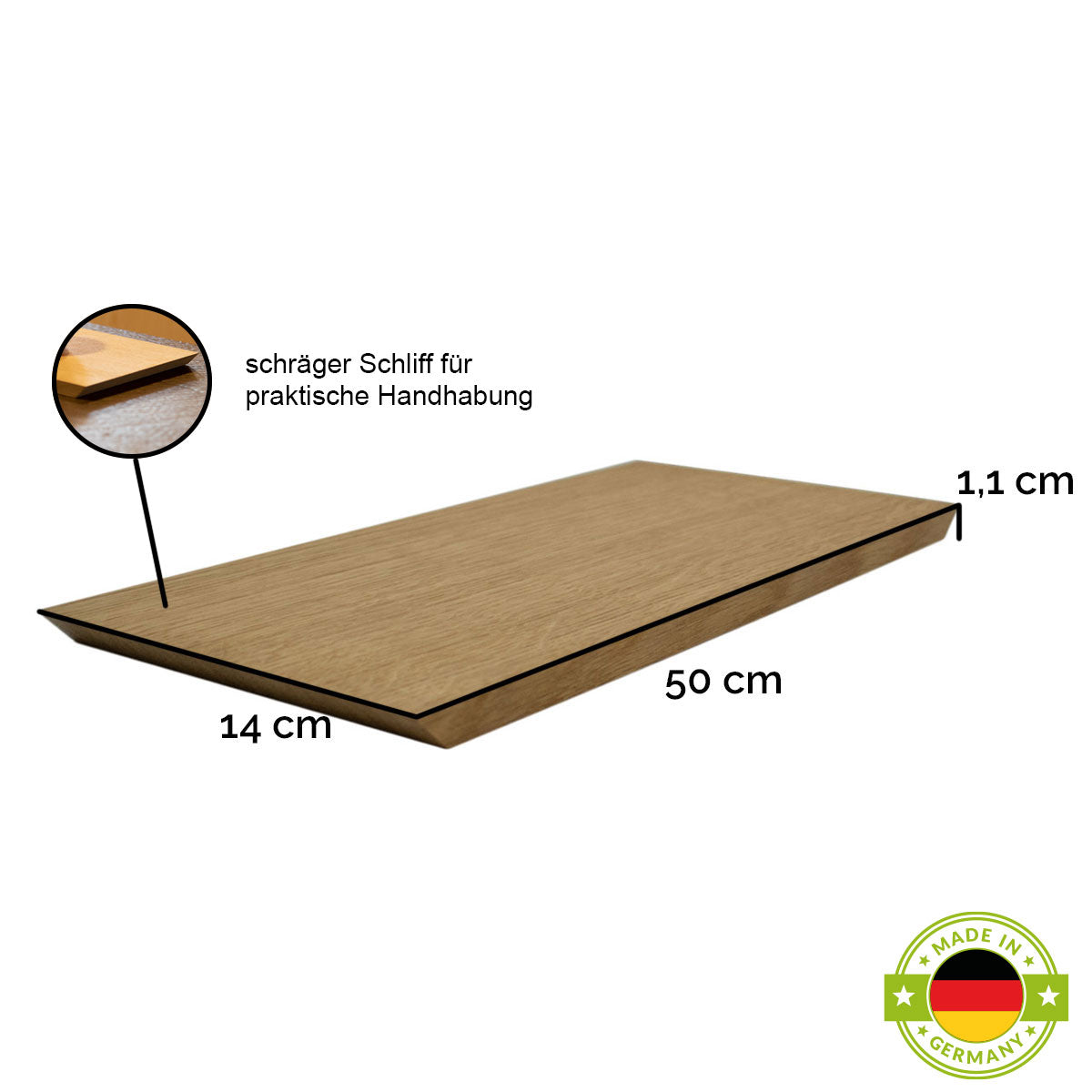 Schneide- und Jausenbrett 'Slope'  | natur geölt | L50 x B14 x H1,1 cm | abgeschrägte Seitenkanten