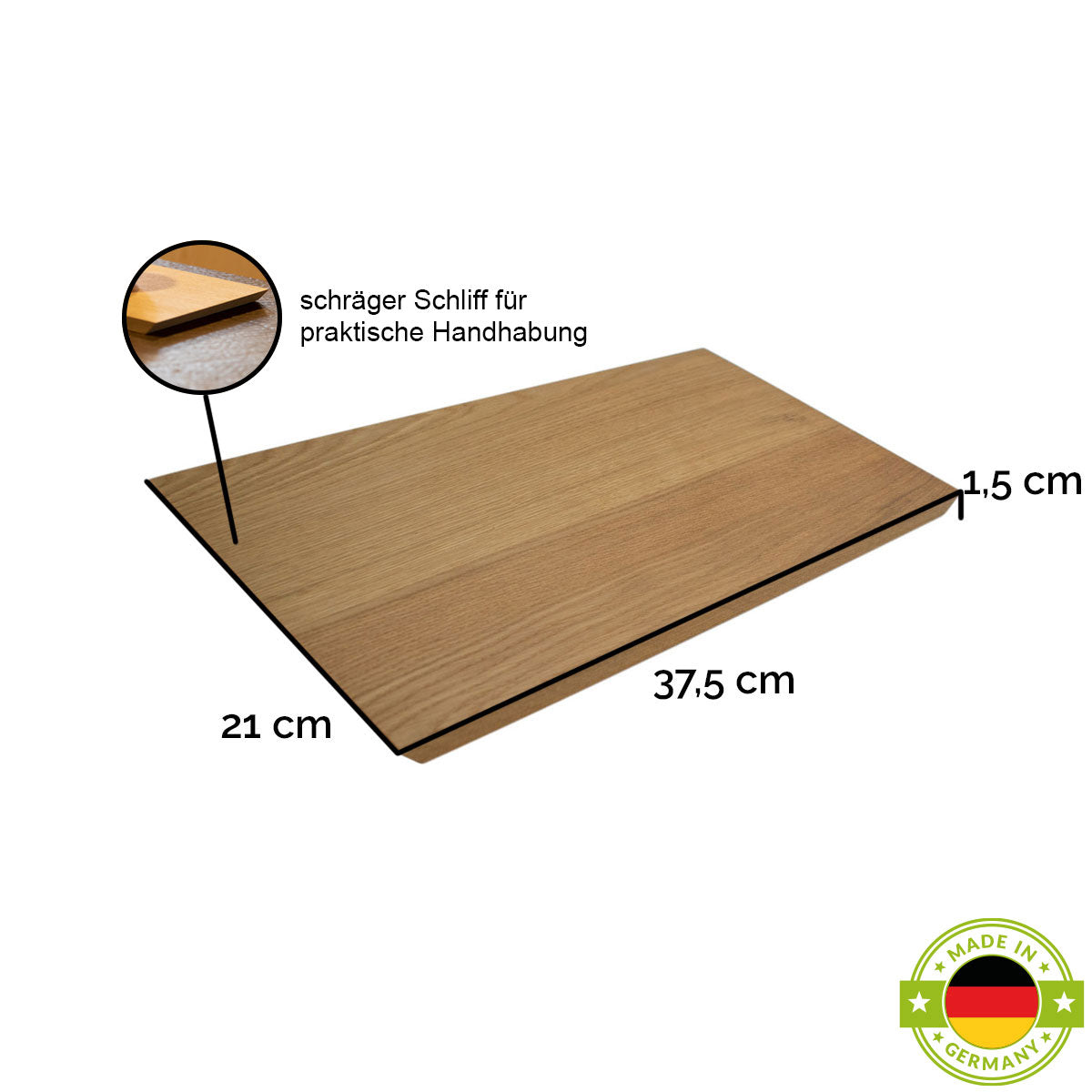 Schneide- und Jausenbrett 'Slope'  | natur ungeölt | L37,5 x B21 x H1,5 cm | abgeschrägte Seitenkanten